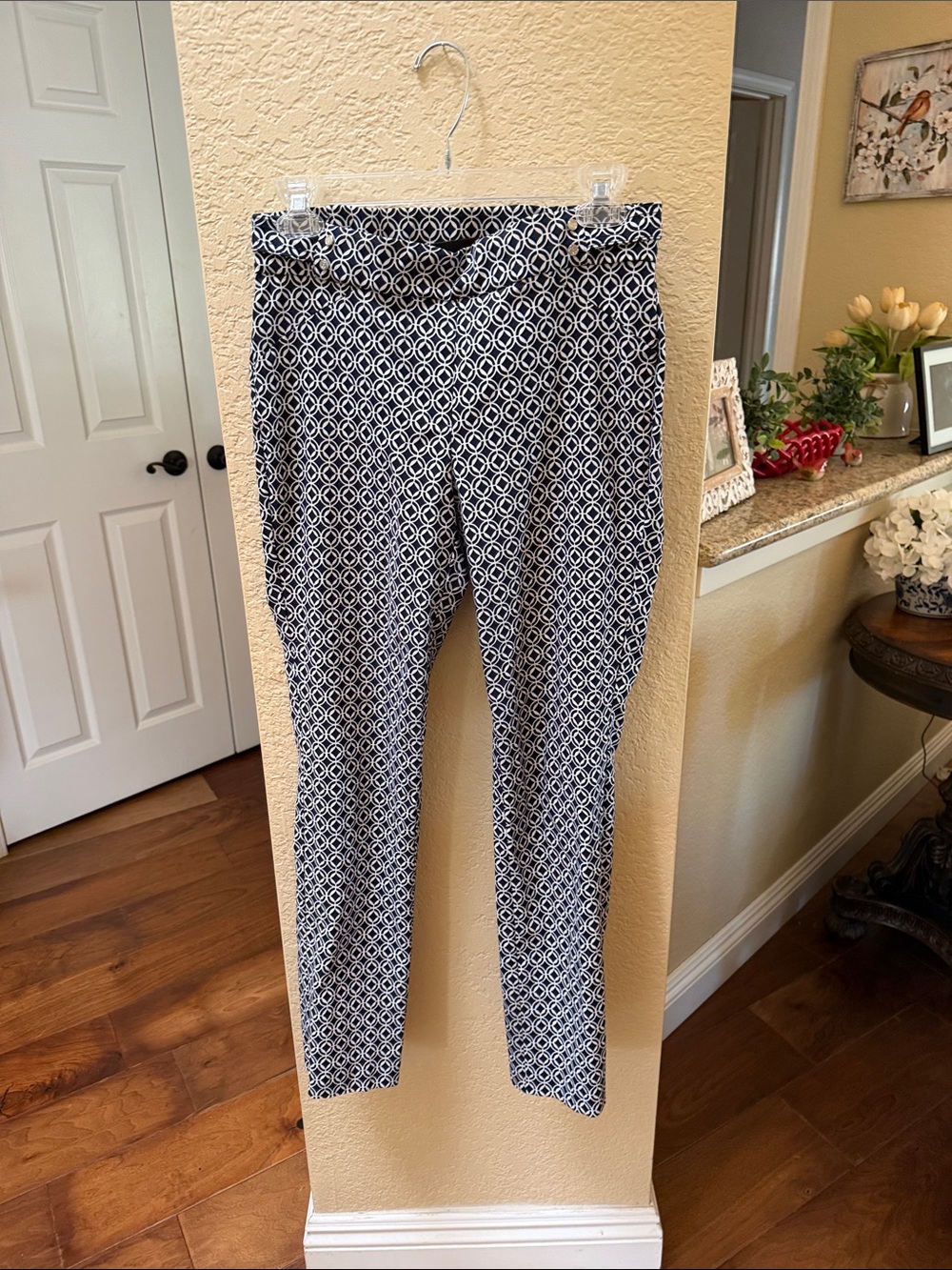Rafaella Navy & White Geometric Crop Skinny Stretch Pants